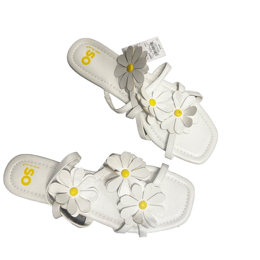SO Flat Sandals Size 9 Women's Floral Daisy White  Open Toe 90s‎ Boho Hippie